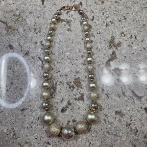 Vintage Silver Tone Statement Bead Necklace‎ Costume Jewelry Fashion